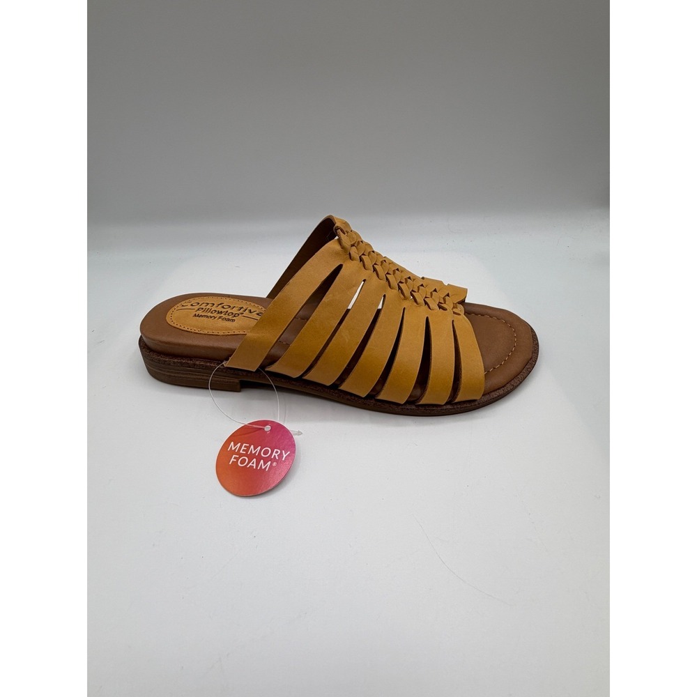 Comfortiva Slide Sandals,Women's  6.5 W, Tan Leather Braided Memory Foam,NWOB